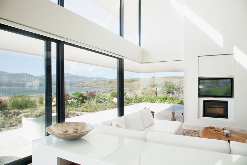 Living room overlooking lake