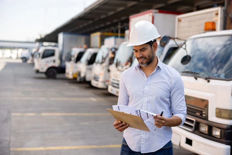 Happy Latin American woman working as a supervisor at a distribution warehouse and looking at documents on a clipboard