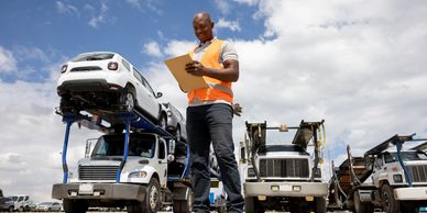Man inspecting vehicles at a tow yard.