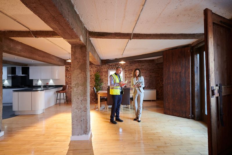 contractor with architect discussing loft apartment remodel