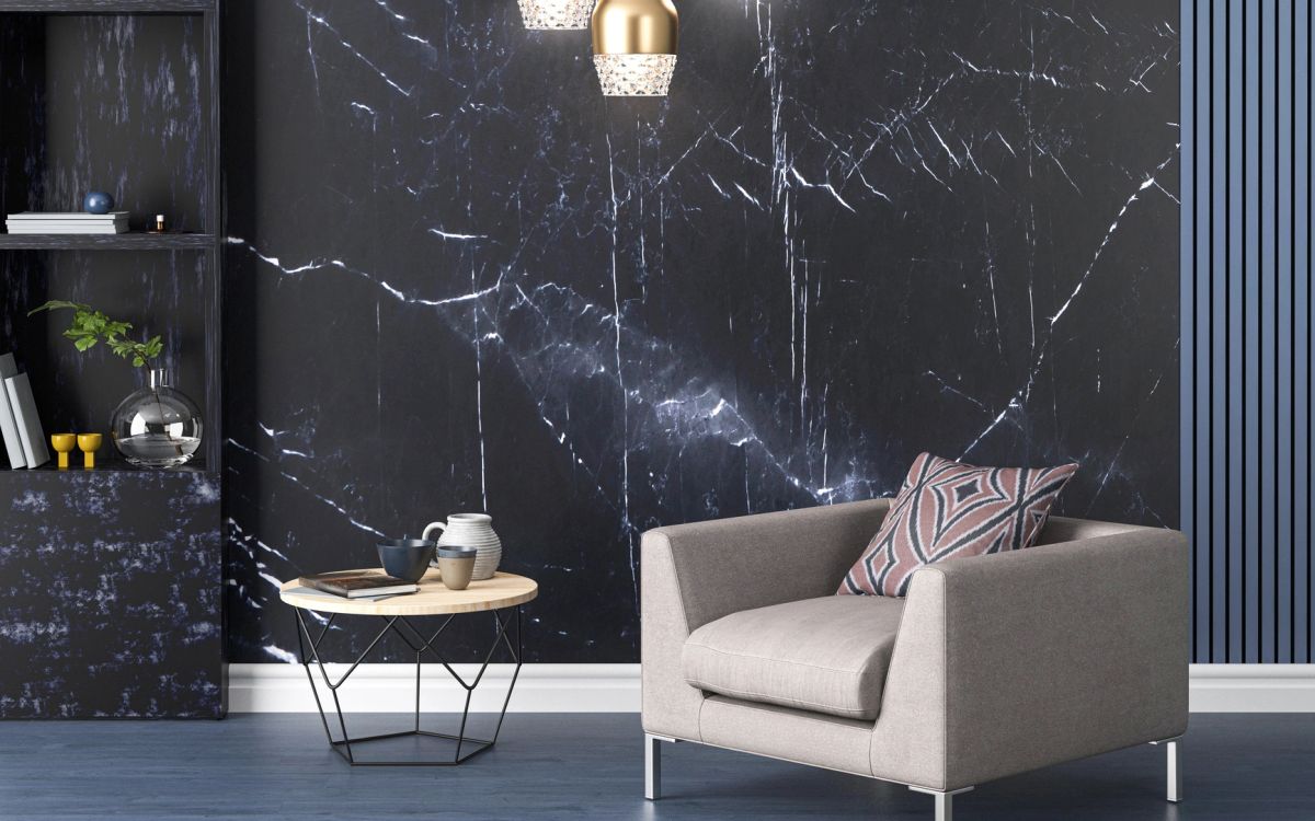 The same room after the wallcovering was installed