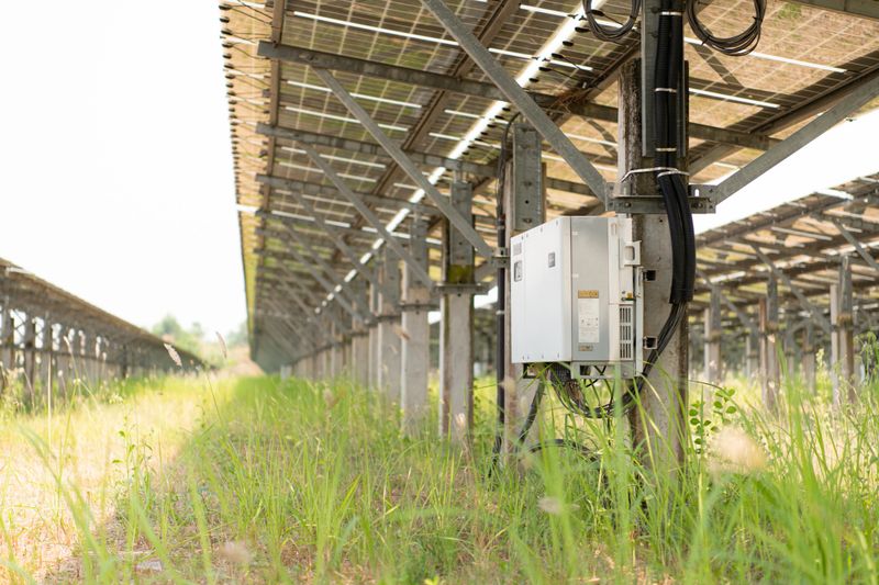Solar panels integrated with advanced energy storage technology under California sunlight.