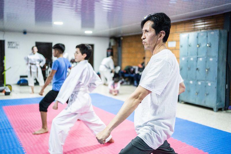 Karate students practicing during a karate class