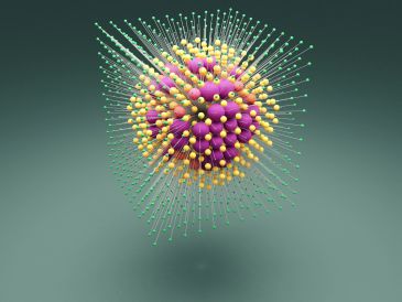Colorful 3D molecular structure with spheres and connecting lines.