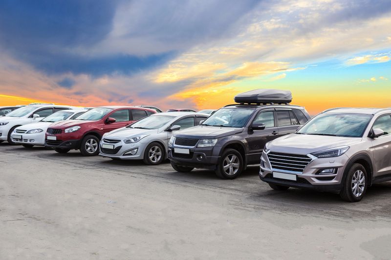 Cars For Sale Stock Lot Row. Car Dealer Inventory