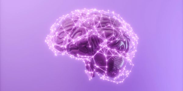Digital brain with glowing neural network connections.
