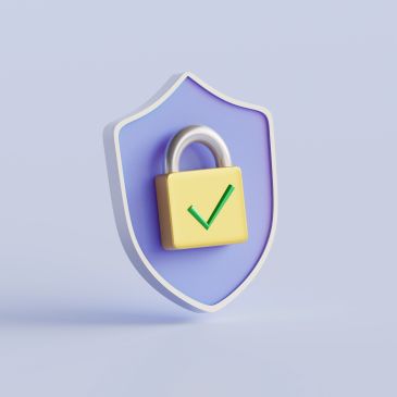 3D shield with a padlock and green checkmark symbolizing security.