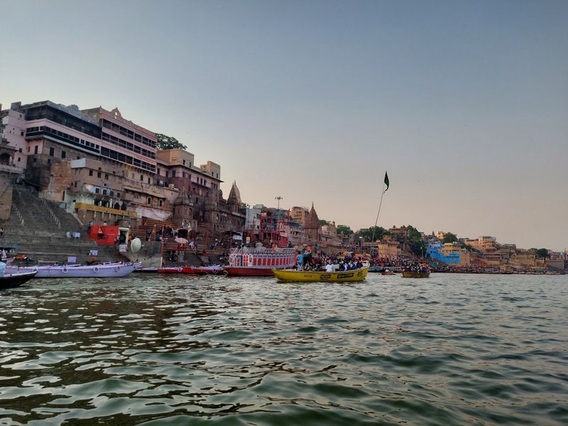 Ghats in Varanasi are riverfront steps leading to the banks of the River Ganges. The city has 88 ghats. Most of the ghats are bathing and puja ceremony ghats, while two ghats are used exclusively as cremation sites

Most Varanasi ghats were rebuilt after 1700 AD, when the city was part of Maratha Empire.[2] The patrons of current ghats are Marathas, Shindes (Scindias), Holkars, Bhonsles, and Peshwes (Peshwas). Many ghats are associated with legends or mythologies while many ghats are privately owned. Morning boat ride on the Ganges across the ghats is a popular visitors attraction.