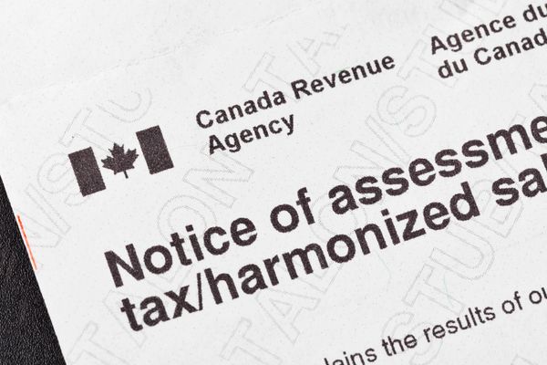 Close-up of a Canada Revenue Agency tax assessment notice.