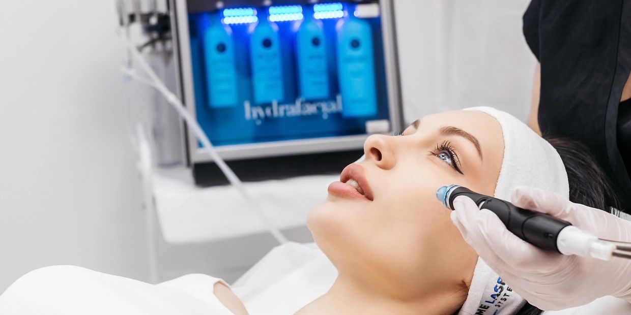 A patient undergoing Hydrafacial skin treatment.
