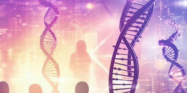 DNA strands with a futuristic, glowing city background.