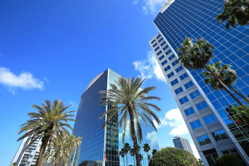 Looking up at downtown Orlando hotels, condos, condominiums, apartments and office buildings.