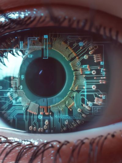 AI human Eyeball showing microchips 