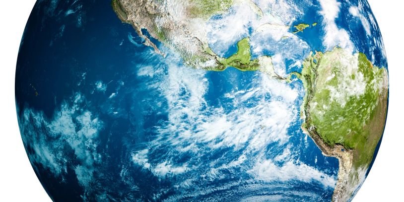 Satellite view of Earth focusing on Central and South America.