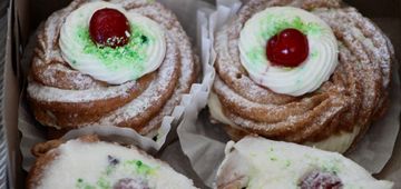 Rich Tres Leches sponge with luscious milks, topped with satin cream.