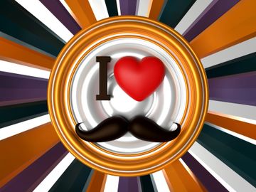 I love mustaches symbol with vibrant striped background.