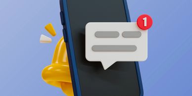 3D illustration of a smartphone receiving a notification with a bell icon.