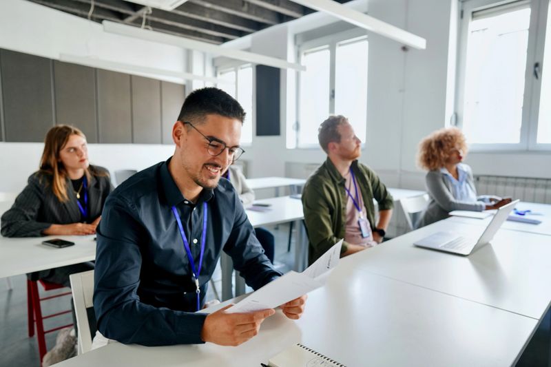 Smiling business people attending a training