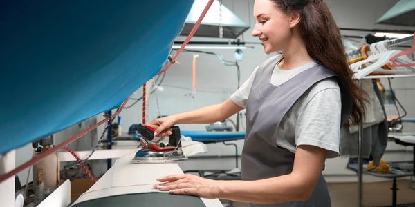 Professional pressing machines used for a crisp and tight finish on all clothes