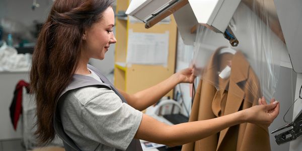 woman preparing clothes to be picked up 