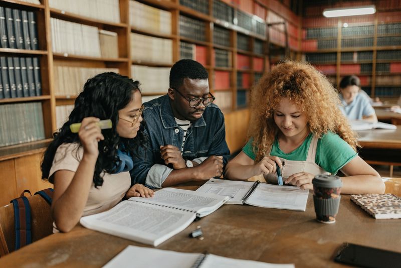 Multiethnic group of student working on the scientific project together