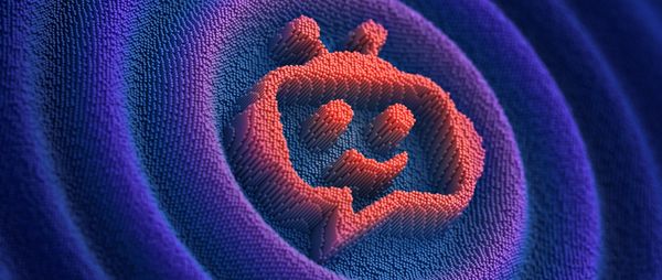 3D Reddit logo with blocky texture on blue background.