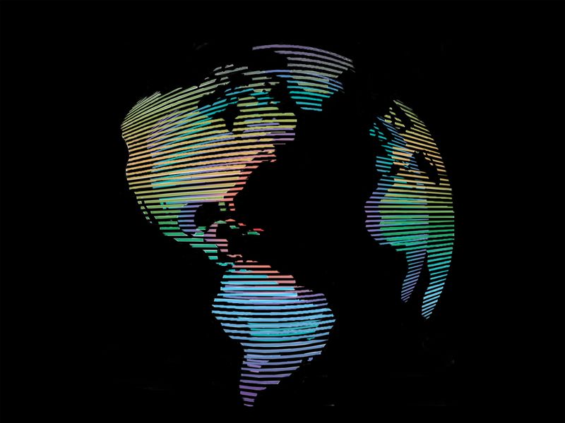 cg  geometric world  globe  graphic on black background