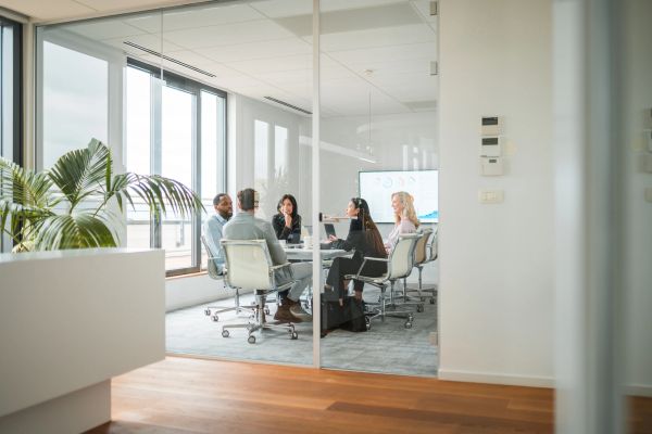 Group of professionals meeting in conference room.