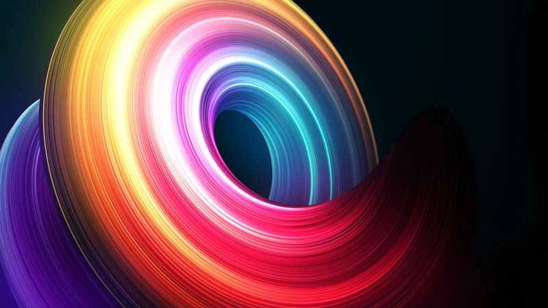 Abstract twisted light trail dynamic shape on black background. 3D render