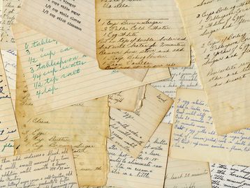 Old handwritten recipes on paper.