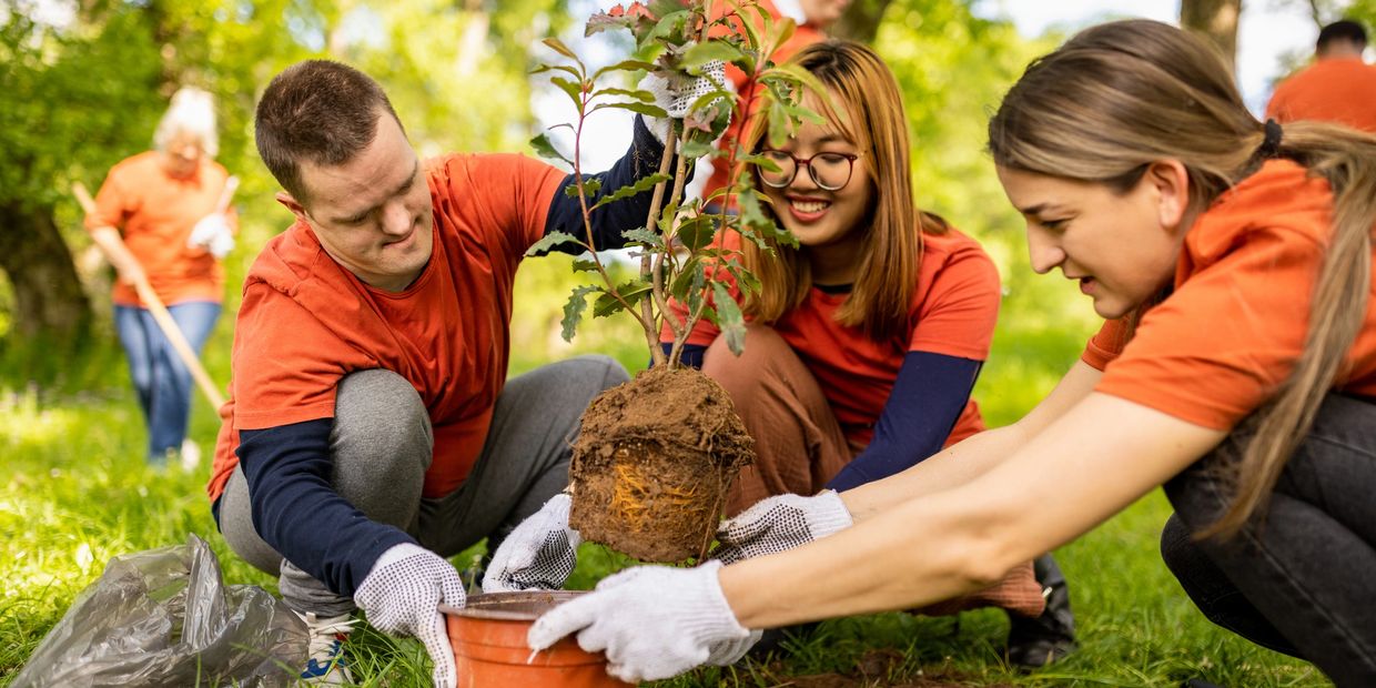 Community members planting gardens.