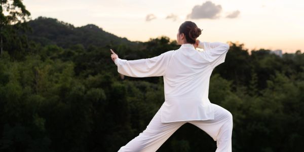 Doğa içinde tai chi yapan bir kişi.