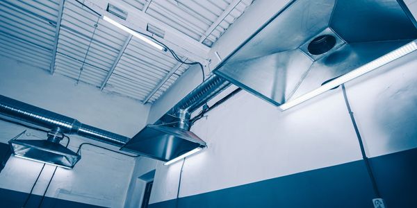 Industrial kitchen hood system, shiny chrome