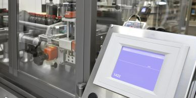 Touchscreen control panel in a production line.