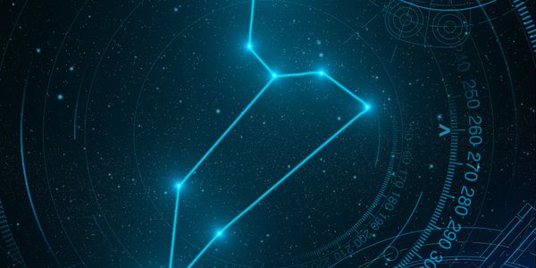 Glowing constellation lines against a starry cosmic background with futuristic interface elements.