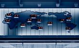 Map with digital clock in each main country