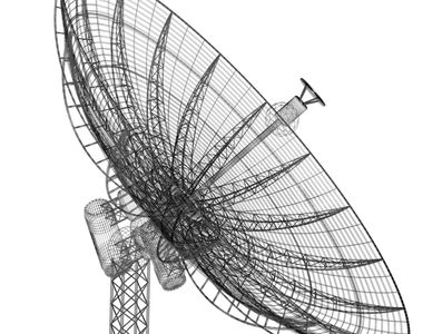 Wireframe model of a satellite dish antenna.