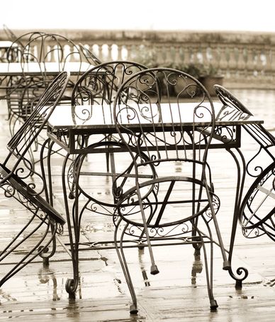 Elegant Wrought Iron Table with Wooden Top