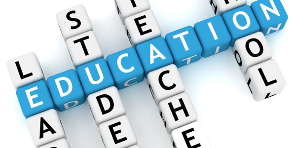 3D crossword with education-related words: learn, student, teacher, school, and education.