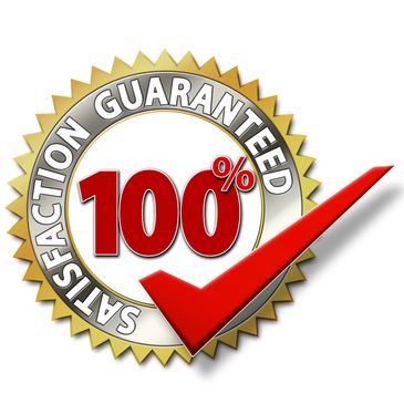 Gold seal with 100% satisfaction guaranteed and a red checkmark.