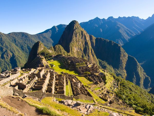 Scenic view of Machu Picchu with mountains