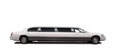 White stretch limousine with tinted windows on a white background.