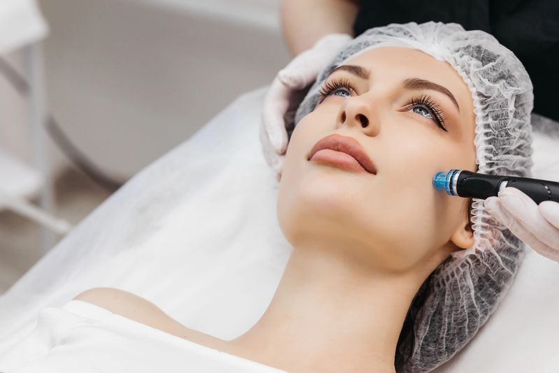 Beautician in white gloves performs hydro-peeling in a beauty salon. Skin care for a beautiful woman.