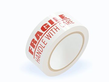 Roll of tape labeled 'FRAGILE HANDLE WITH CARE' in red text.