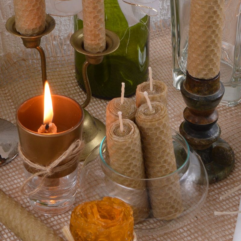 Natural Bee Wax Candles Handmade One Lit Candle