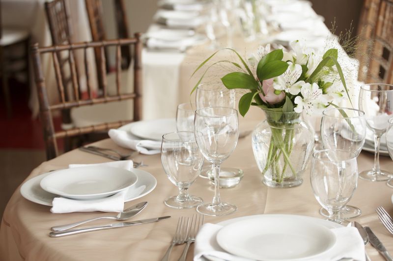 Wedding reception table set up.