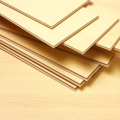 Stack of wooden plywood sheets.