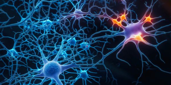 Illustration of neurons with glowing synapses.