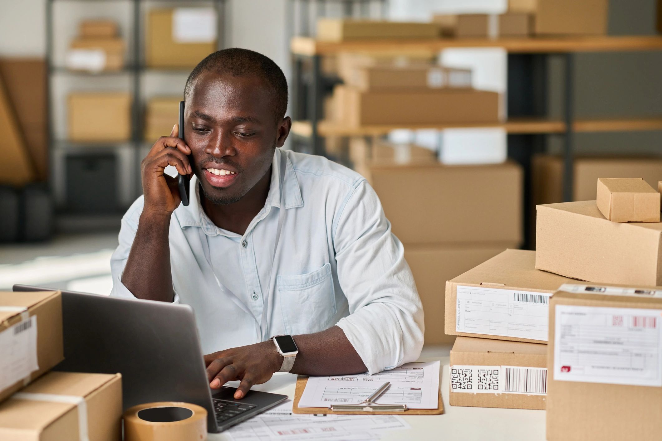 Man starting a dropshipping business from home with a laptop computer.