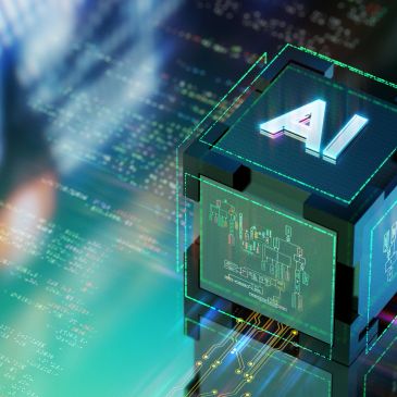 3D cube labeled AI with circuit patterns.